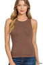 Double Layered Round Neck Tank Top - Brown