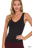 Double Layered V-Neck Tank Top - Black