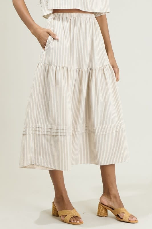 Everlanes Striped Flores Midi Skirt - Tan/White