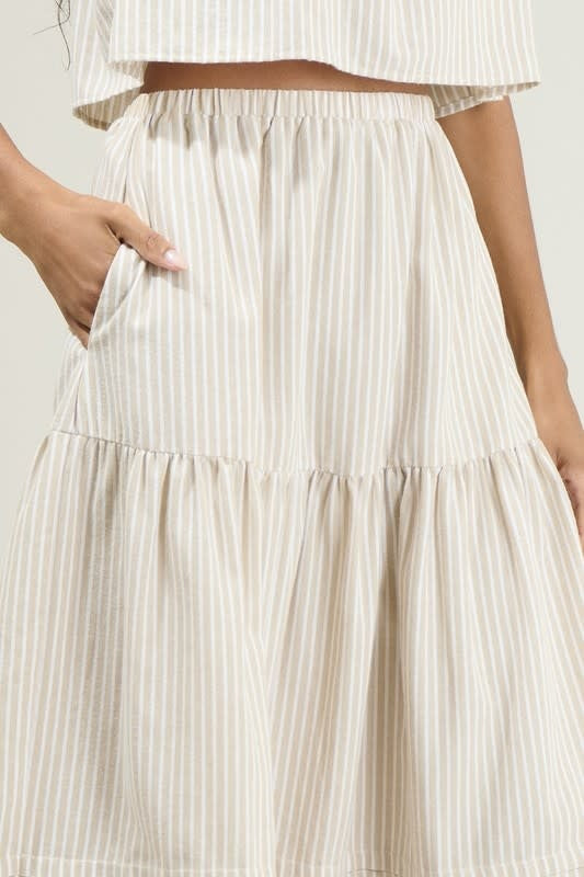 Everlanes Striped Flores Midi Skirt - Tan/White