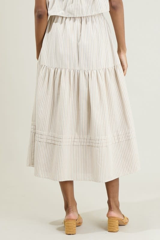 Everlanes Striped Flores Midi Skirt - Tan/White