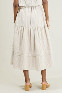 Everlanes Striped Flores Midi Skirt - Tan/White