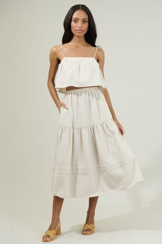 Everlanes Striped Flores Midi Skirt - Tan/White