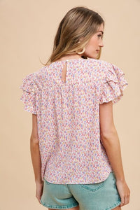 Ditsy Flower Printed Pleats Blouse - Ivory Multi