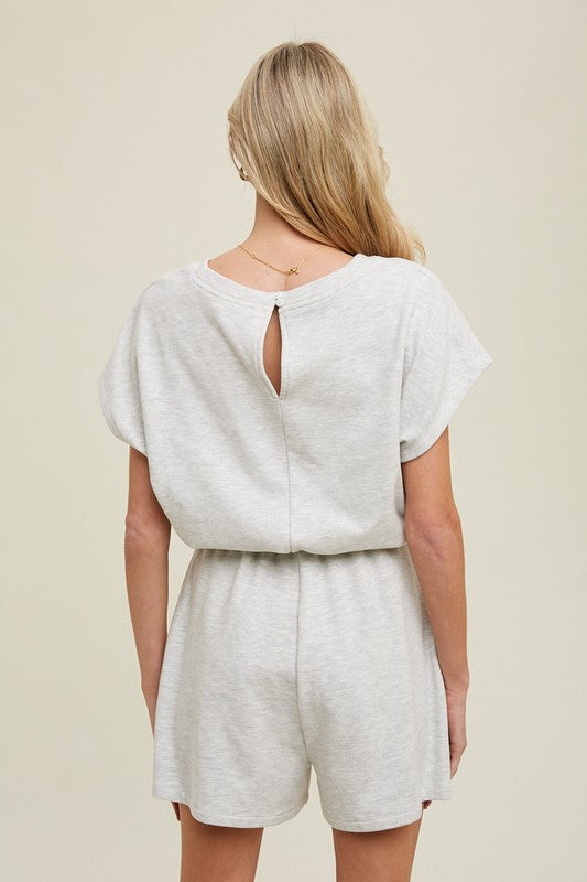 Heather Dolman Romper Wth Drawstring - H. Grey
