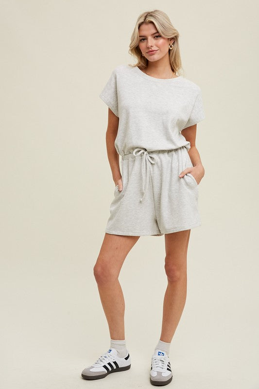 Heather Dolman Romper Wth Drawstring - H. Grey