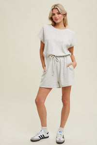 Heather Dolman Romper Wth Drawstring - H. Grey