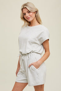Heather Dolman Romper Wth Drawstring - H. Grey