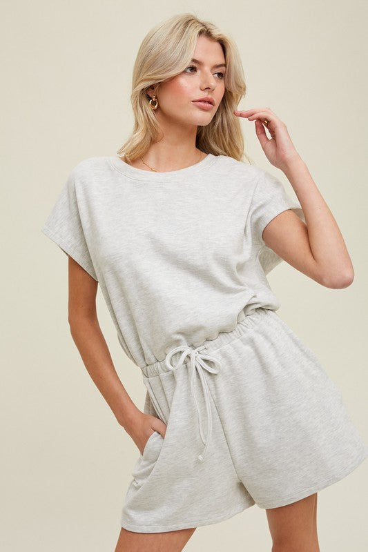 Heather Dolman Romper Wth Drawstring - H. Grey