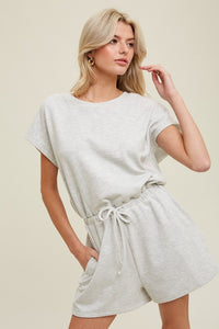 Heather Dolman Romper Wth Drawstring - H. Grey