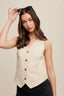Fitted Linen Vest With Pockets - Natural