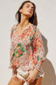 Flower Patch Smocked Neckline Flowy Blouse - Garden