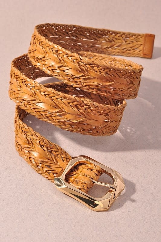 Braided Leather Metal Buckle Belt
