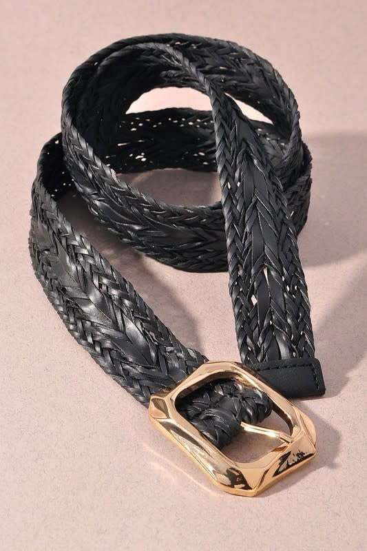 Braided Leather Metal Buckle Belt
