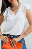 V Neck Lace Trim Back Tie Blouse