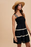 Crochet Trim Detail Ruffle Mini Dress - Black