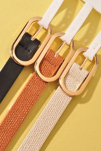 Boxy Oval Buckle Linen Belt