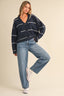 STRIPED BUTTON DOWN  KNIT CARDIGAN: NAVY