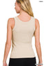 2 Way Neckline Seamless Ribbed Tank Top: Sand Beige