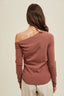 Asymmetrical Neck Ribbed Knit Top - Clay