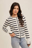 Pearl Button Stripe Slit Cardigan - White/Dark Navy