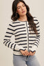 Pearl Button Stripe Slit Cardigan - White/Dark Navy