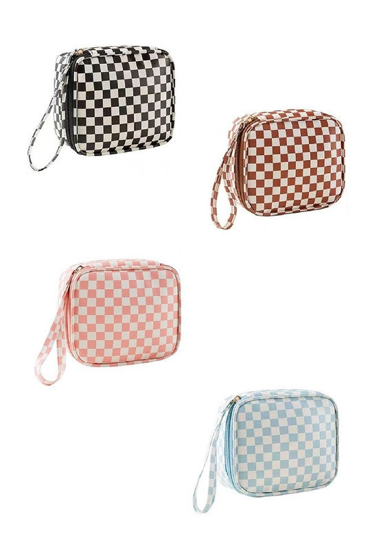 Checkered Cosmetic Makeup Travel Case