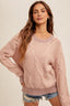 Round Neck Cable Knit Detail Sweater - Mauve