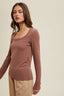 Scoop Neck Fitted Ribbed Knit Top - Red Bean
