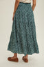 Floral Tiered Midi Skirt With Front Slit - T. Green