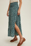 Floral Tiered Midi Skirt With Front Slit - T. Green