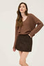 V Neck Ribbed Drop Shoulder Sweater - Mocha