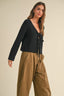 Long Sleeve Knitted Tie Front Cardigan - Black