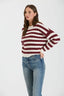 Stripe Crewneck Cable Knit Sweater - Oxblood