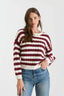 Stripe Crewneck Cable Knit Sweater - Oxblood