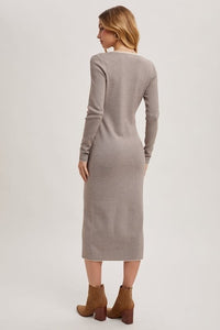 V-Neck Button Down Striped Midi Dress - Cocoa