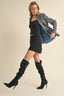 Wool Blend Houndstooth Coat - Navy