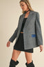 Wool Blend Houndstooth Coat - Navy
