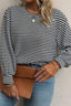 Curvy Striped Drop Shoulder Knit Top - Black