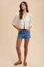 Floral Embroidery Tie Front Blouse