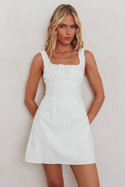 Square Neck Babydoll Mini Dress: White
