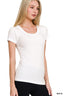 Ribbed Round Neck Short Sleeve Tee Shirt - White