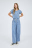 High Waist Wide Leg Washed Chambray Pants