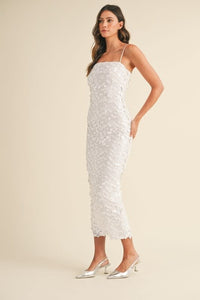 Mix Sequins Spaghetti Strap Back Slit Midi Dress - White