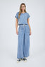 Washed Chambray Boat Neck Short Sleeve Top