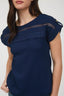 Short Tab Sleeve Lace Trim Crinkle Knit Blouse