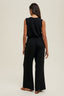 Ribbed Knit Button-up Jumpsuit - Black