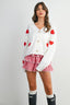 Heart Pattern Cropped V-Neck Cardigan