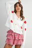 Heart Pattern Cropped V-Neck Cardigan