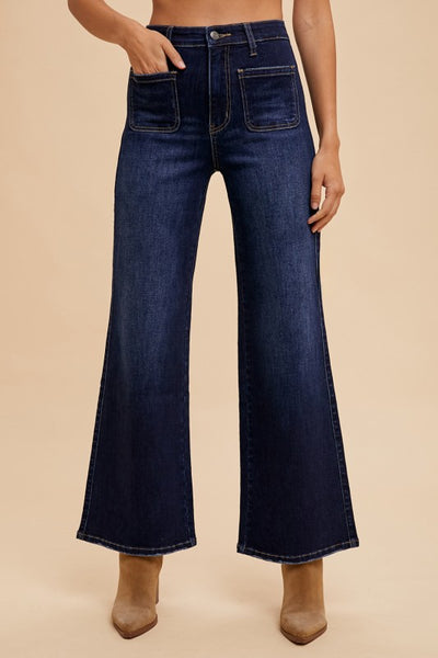 Stretch Front Two Pocket High Rise Flare Jean